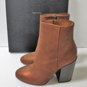 Dries Van Noten Brown Burgundy metallic booties chunky heel ankle zipper 37.5 7
